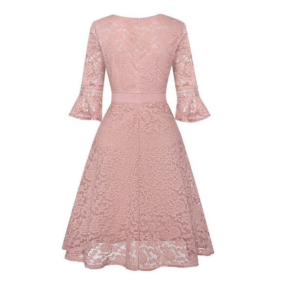 Women Wedding Dress Lace Bridesmaid Vintage Formal Cocktail Party Swing Dresses - Picture 2 of 6